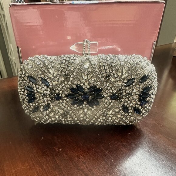 Silver and Montana Blue Crystal Bridal Clutch - Picture 1 of 7